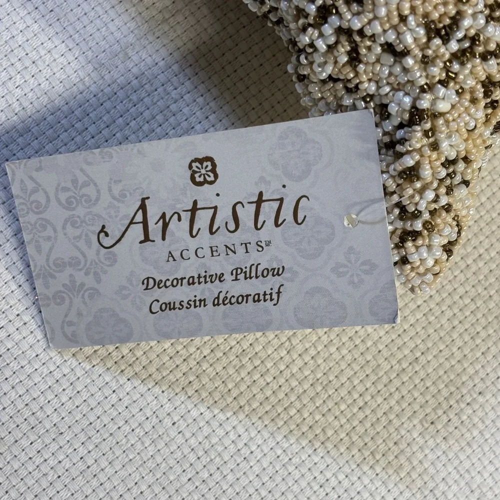 Artistic Accents Beaded Sequin Decorative Lumbar Pillow Champagne Gold 14x20*NWT